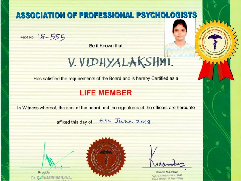 Tranquil Life - Dr. V. Vidhyalakshmi, Psychologist , Dr. S. Nagarajan, Psychologist - Psychologist in Thiruvanmiyur, Chennai (Photo by Tranquil Life - Dr. V. Vidhyalakshmi, Psychologist , Dr. S. Nagarajan, Psychologist)